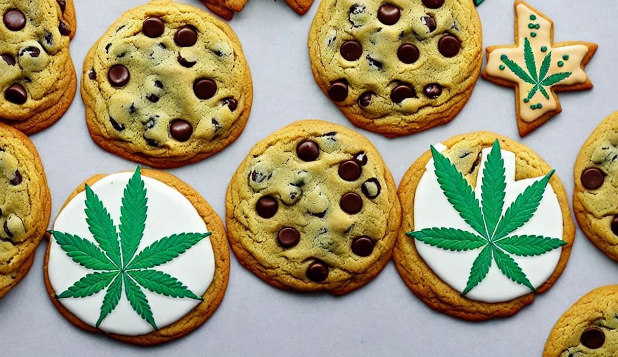 A cookie with a cannabis cross design.